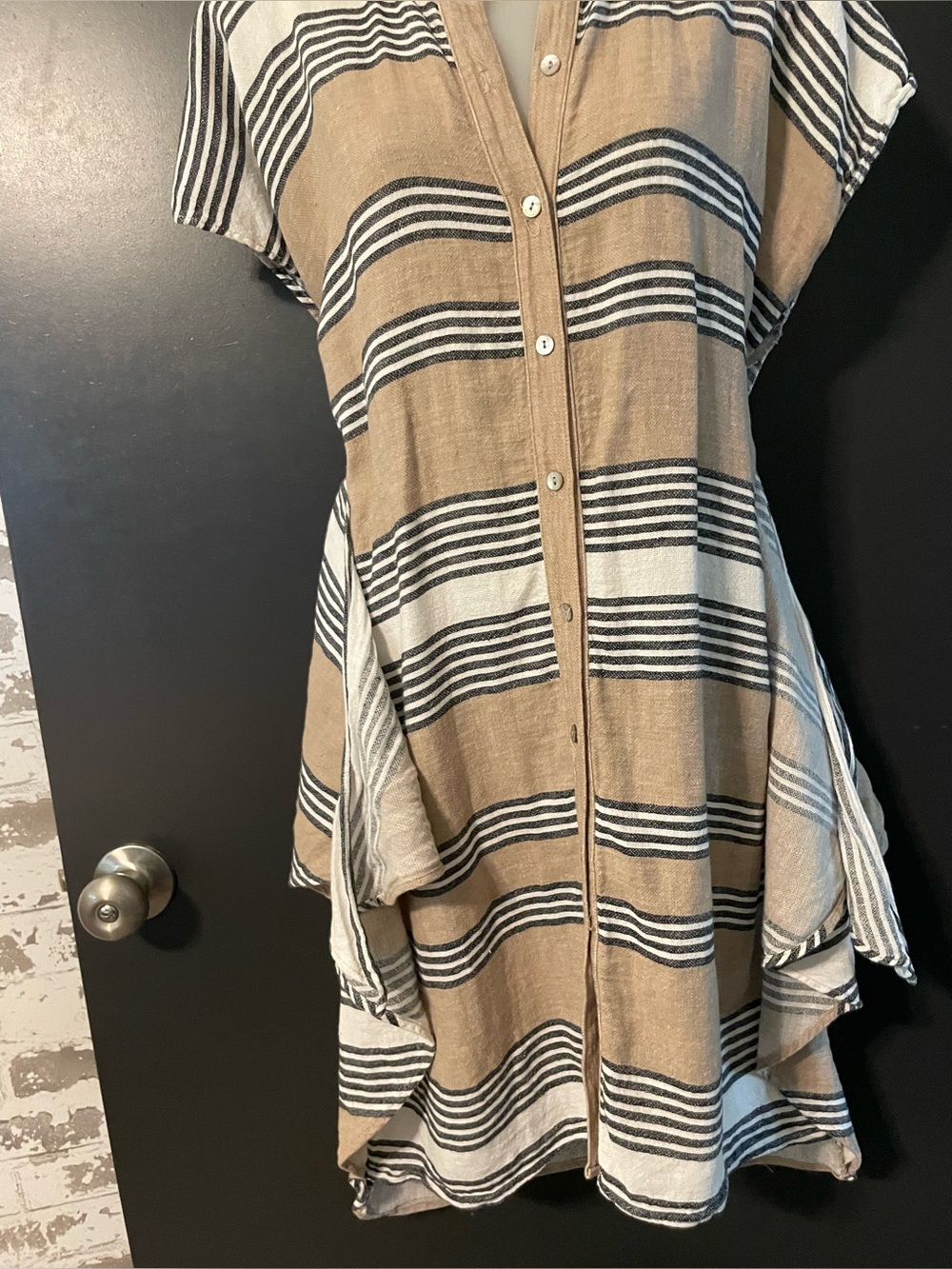 Uncle Frank XS Linen Blend Striped Wrap Waist Shirt Dress Beige Made in USA - Picture 4 of 8